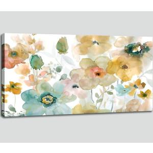 Framed Colorful Wildflower Canvas Wall Art Wildflowers Canvas Pictures Rustic Botanical Artwork Abstract Watercolor Artwork for Home Living Room Bedroom Kitchen Office Wall Decor 20"x40"