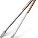 25" Extra Long BBQ Tongs with Wooden Handle, Heavy Duty Stainless Steel Metal Tongs for Charcoal, Grilling, BBQ, Barbecue, Cooking