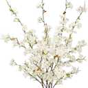 4pcs Artificial Cherry Blossom Flower Branches, 39.4" Fake Silk Pink Cherry Blossom Tree Stems Faux Cherry Flowers Vase Arrangements for Home Wedding Table Centerpieces Vase DIY Decor, White