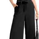 Dressystar Women's Summer 2 Piece Outfits Casual V Neck Crop Tops Wide Leg Pants Set Cap Sleeve Tracksuit Lounge Travel Sets (Black, S)
