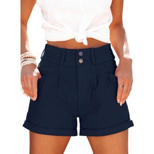 Womens Relaxed Fit Casual High Waist Pocketed Denim Shorts (Small, Navy) Womens Relaxed Fit Casual High Waist Pocketed Denim Shorts (Small, Navy)