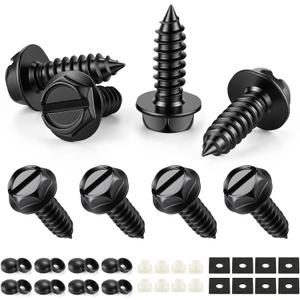 LivTee Rustproof License Plate Screws for Securing License Plates Frames and Covers on Cars and Trucks, 8 Sets Premium Stainless Steel Self Tapping Mounting Bolts (Black Zinc Plated)
