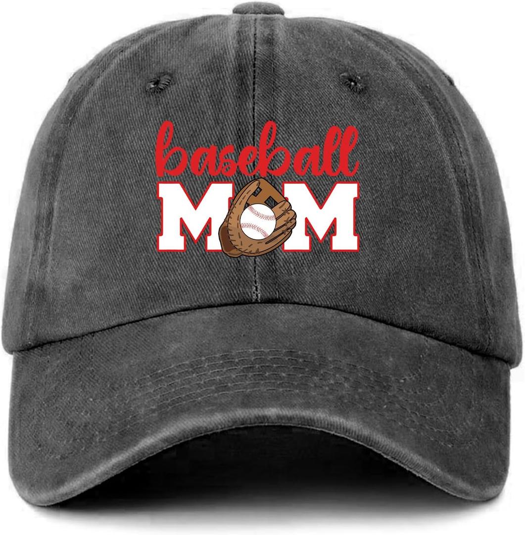 5 x Funny Ball Games Distressed Washed Black Baseball Caps Baseball Mom Printed Cotton Adjustable Baseball Hat for Men Women Trendy Birthday Gifts for Mother Wife Fiancee Friend Baseball Lover (Gray, S)