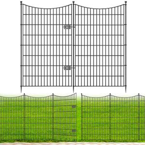 10 Panels Decorative Garden Fence with Gate, 48 in(H) X 23.6 ft(L) No Dig Dog Fence Animal Barrier Outdoor for Yard, Rustproof Metal Garden Edging and Borders, Temporary Fencing Stakes