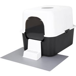 Cat Litter Box with Lid, Fully Enclosed Splash-Proof and Leak-Proof Urine High Edge and Odorless Cat Litter Box, Easy to Installation and Clean (Black with Pedal(S))