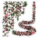 6Pcs x 8.2 ft Flower Garland Artificial Rose Vine Flowers with Green Leaves Hanging Fake Roses Vine for Room Party Home Wedding Birthday Christmas Wall Arch Decor, Spring Pink Flower
