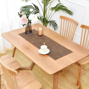 Rustic Faux Linen Table Runner Neutral Coffee Table Runners Double Layer Reversible Rectangle Runners for Daily Use Kitchen Dining Banquet Holiday 14x36 Inch