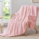 BEDELITE Throw Blanket for Couch - 300GSM Soft & Warm Fluffy Pink Blanket, Decorative and Giftable Striped Blankets for Women, Men, 50"x70"