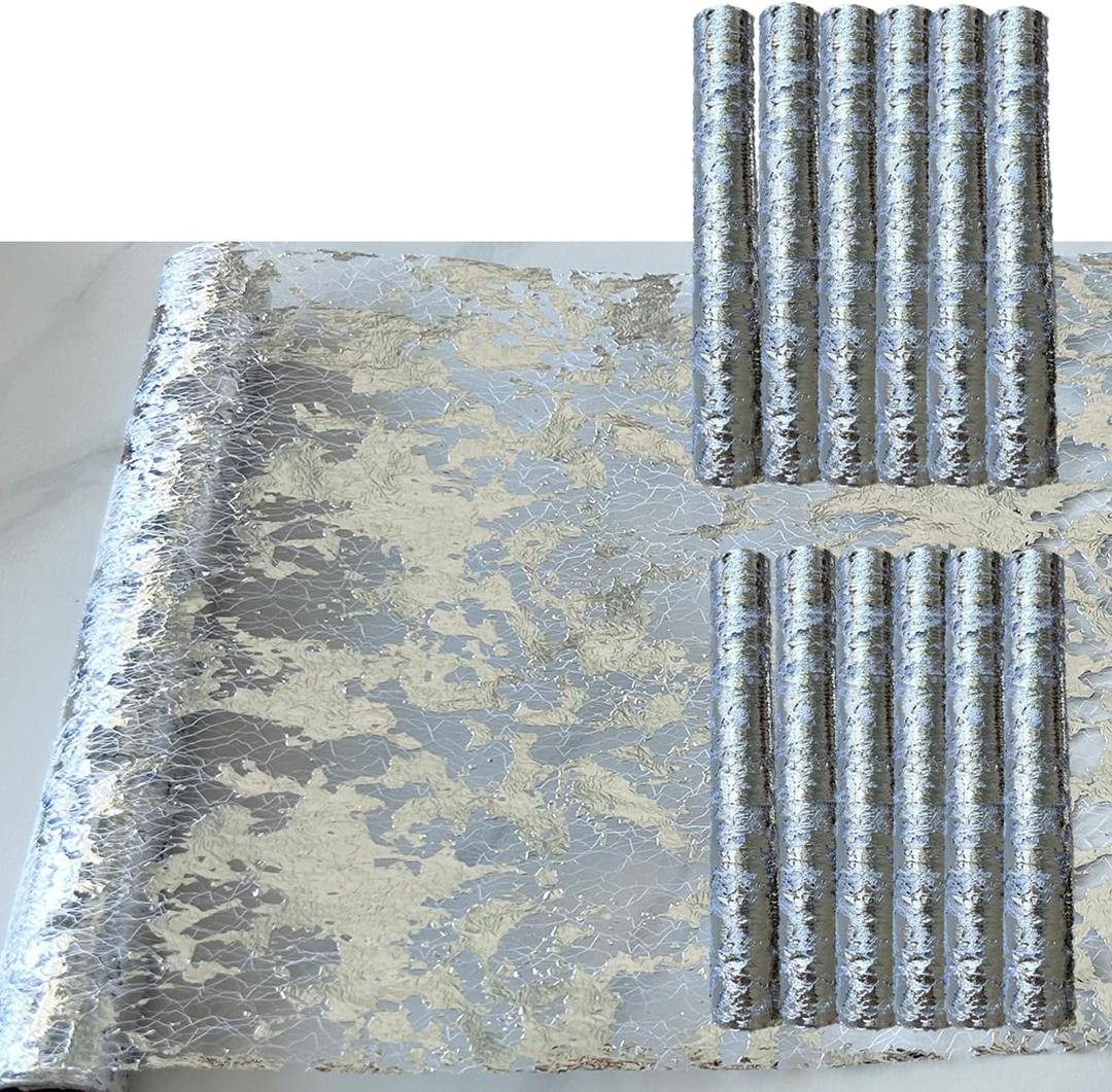 12 Pack Table Runner, Glitter Metallic Mesh Table Runner Roll with Butterfly Decoration,11 Inch x 108 Inch, for Wedding Decorations, Bridal Shower, Baby Shower, Birthday Party