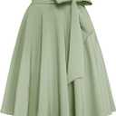 Afibi Womens Vintage High Waist A-Line Skater Skirt Flared Midi Skirt with Pockets, Green, 3XL
