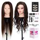 Mannequin Head 80% Human Hair - 28 Inch Make up Cosmetology Manikin Practice Doll Head with Hair,Braiding Hairdressing Head for Hair Styling with Table Clamp + DIY hair Styling Set
