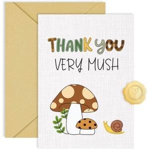6 x CRTURUNIQ Funny Mushroom Thank You Card  Cute Thank You Very Mush Pun Design, 5x7 Inch Folded Cottagecore Greeting Note Card for Teacher, Baby Shower or Friend, Thick Cardstock with Envelope