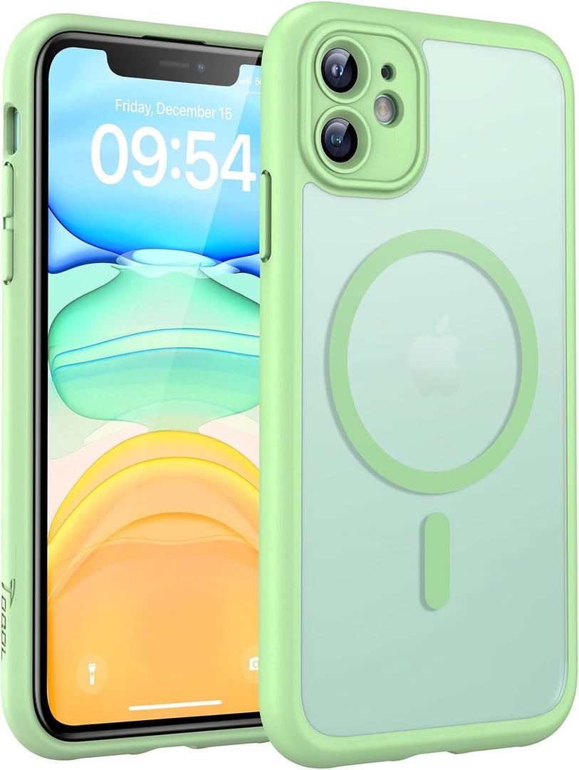TOCOL Magnetic for iPhone 11 Case, Upgraded Full Camera Protection, Compatible with MagSafe, Military Grade Protection, Bumper for iPhone 11 6.1 Inch, (Light Green)