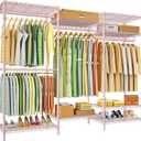 Ulif E13 Heavy Duty Clothes RackWith 4 Hanger Rods & 8 Shelves Freestanding Clothing Racks for Hanging ClothesAdjustable Closet OrganizerMetal Garment Rack 63" W x16 D x77 HMax Load 900LBSPink