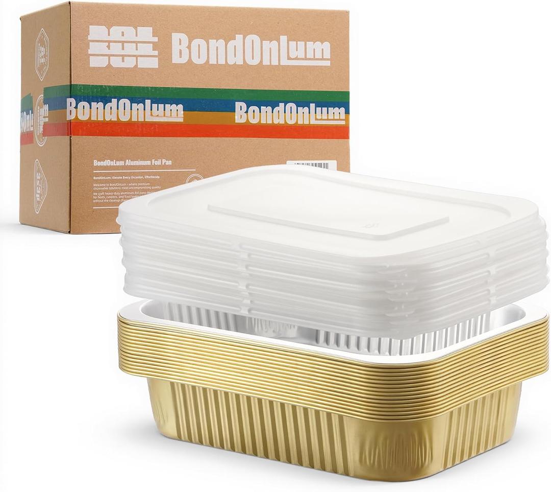 Aluminum Foil Pan with Lids,Heavy Duty Aluminum Pan, Disposable Aluminum Pans,Gold Foil Pans, Deep Container for Heating, Baking, Cooking,BBQs,Parties,Storing,Catering(74.4oz 15 Pack w/Lids)