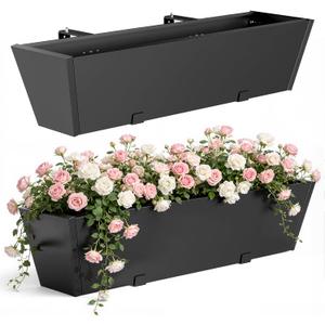 2PC Railing Planter for Outdoor Plants 36 Inch Metal Hanging Planters Pots with Adjustable Brackets and Drainage Railing Planter Boxes Hanging Flower Pots for Balcony Deck Railings Apartment Patio Dec
