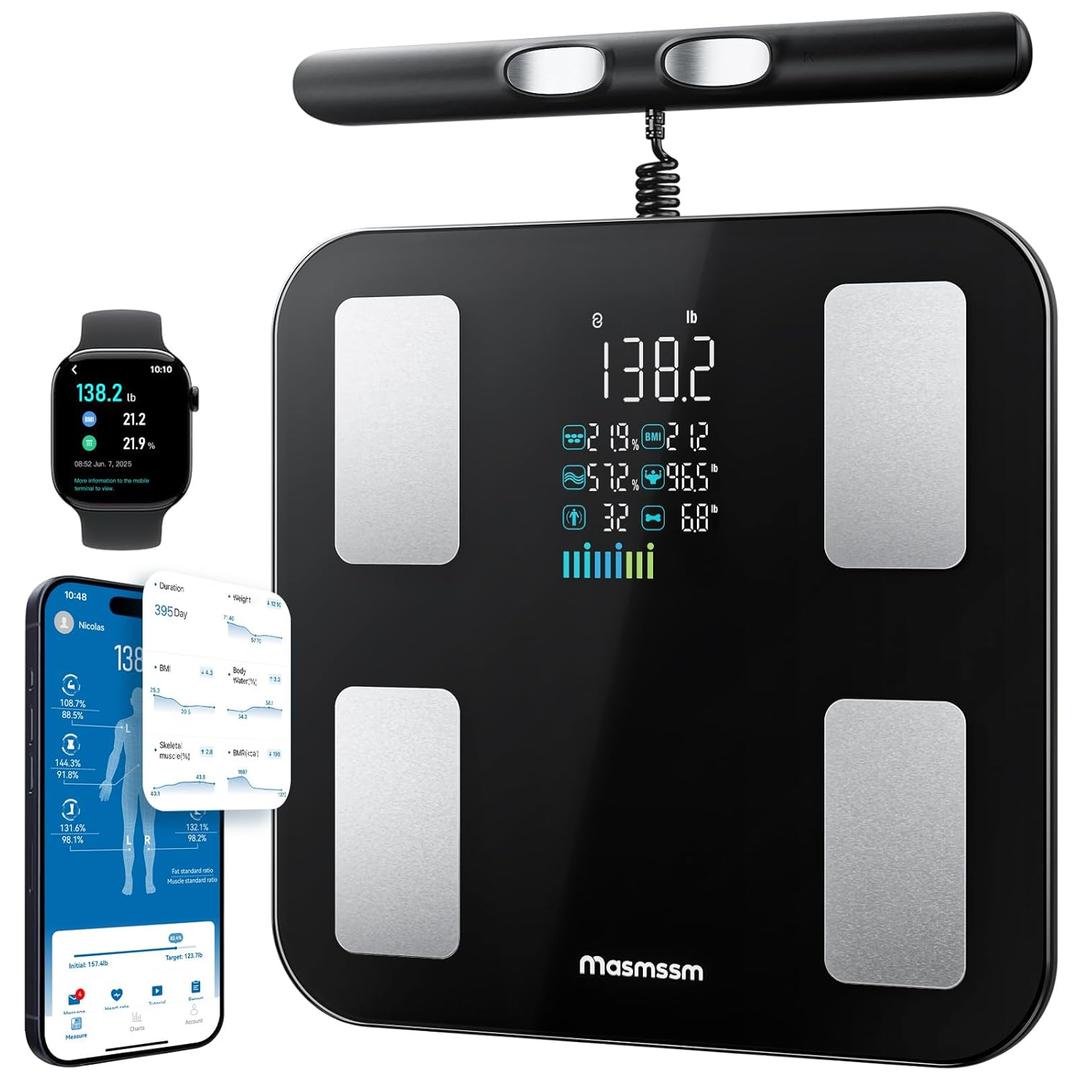 Scale for Body Weight 8 Electrodes, FSA&HSA Eligible, Digital Bathroom Scale with Large VA Display, 28 Metrics Dual Frequency BIA Smart Weight Scale Compatible with iOS & Android