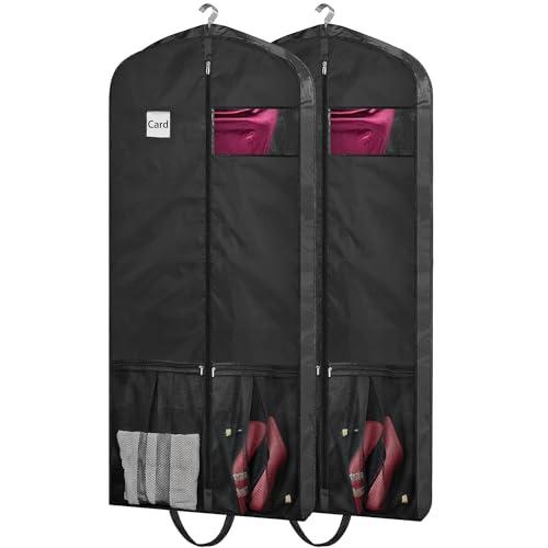 BH7STAR 54" Garment Bags for Travel, 2 Pack Dress Bag for Hanging Clothes Storage with Pockets and Clear Window, 4" Dress Storage Bag for Long Coat, Jacket, Sweater, Shirts, Suits