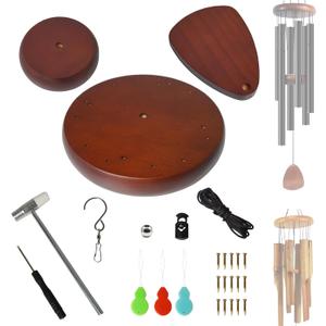 Wind Chime Replacement Parts, 28 PCS Windchime Repair Kit Including Round Top, Clapper, Wind Catcher, 19.6FT Nylon Cord, DIY Wind Chime Supplies (Dark Brown)