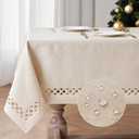 MIULEE Natural Thick Polyester Linen Rectangle Tablecloth Decorative Cutouts Waterproof Stain and Wrinkle Resistant Table Cloth Farmhouse Table Cover for Thanksgiving Party Wedding 55 x 102 inch