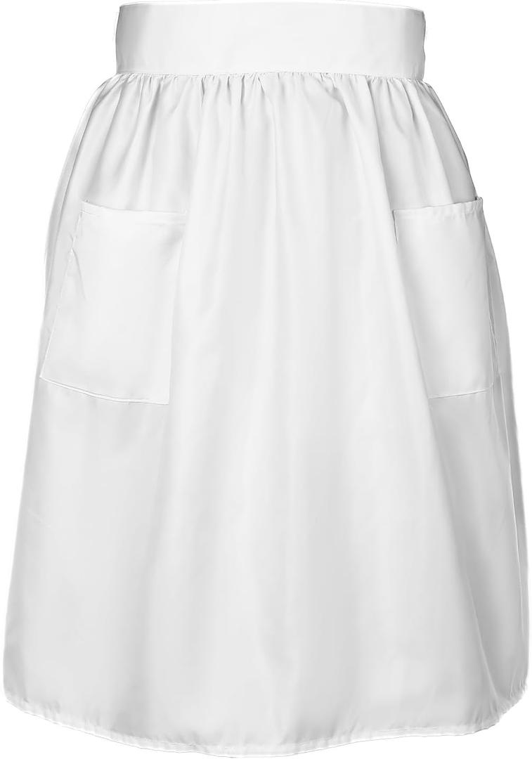 White Waist Apron with 2 Pockets, Vintage Adjustable Ruffle Apron, Adjustable Half Waitress Aprons with Long Ties and Pockets for Party Cooking Kitchen Coffee Shop