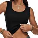 Women Wide Strap Ribbed Cropped Tank Tops 2026 Summer Trendy Crop Top Tight Fit Basic Sleeveless Camisole (Black, M)