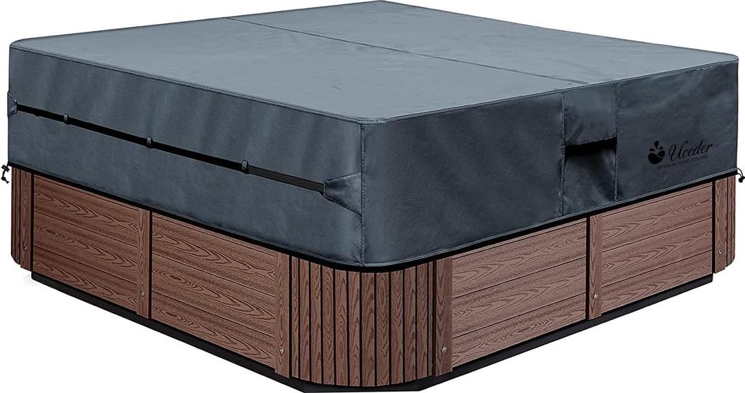 UCEDER Waterproof Hot Tub Cover -Outdoor Spa Cover Cap(Actual Size 78''x78 x20'' Fit 76''x76 x 20'') 600D Heavy Duty Polyester Hot Tub Cover Protector(Dark Gray)