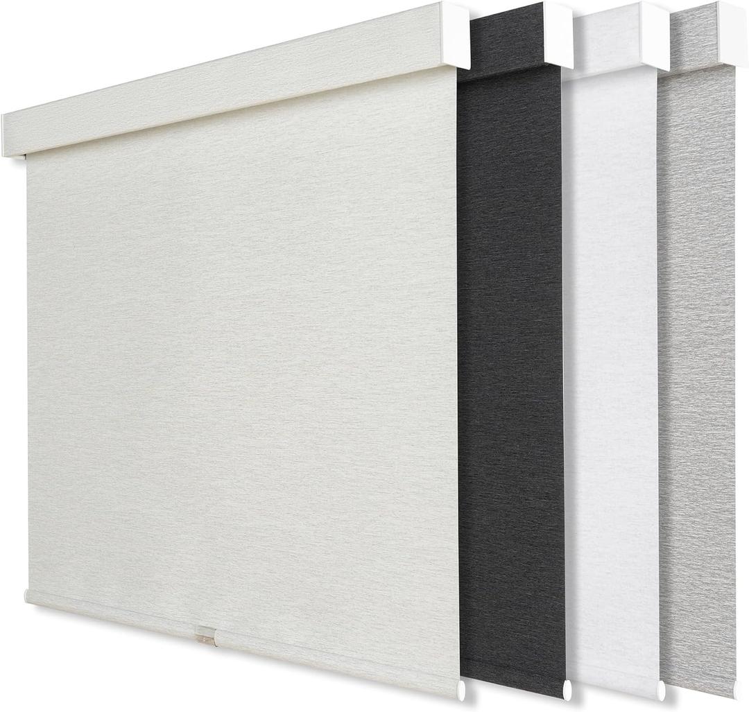 Cordless Blackout Roller Shades for Windows, Linen Texture Blinds with Valance, Pull Down Room Darkening Thermal Insulated UV Protection Shades for Home and Office (Beige, Custom Size)