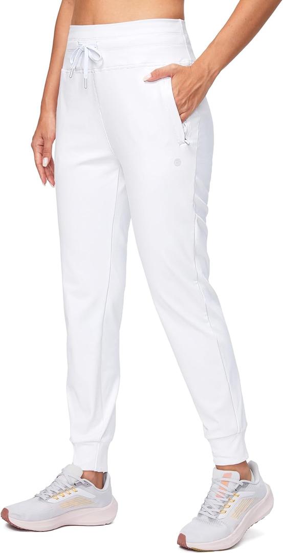 G Gradual Women's Fleece Lined Joggers High Waisted Water Resistant Thermal Winter Sweatpants Running Hiking Pockets(White, S)