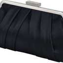 Women Elegant Pleated Clutch Bag Ruched Purse with Metal Chain, Dressy Crossbody Shoulder Bag for Weddings, Galas (Black)