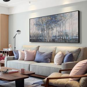 Abstract Canvas Wall Art Modern Abstract Artwork Canvas Prints Framed Canvas Picture Blue Embellishments Plant Grey Misty Forest Abstract Tree Contemporary Wall Art Bedroom Living Room Office (48"L x 24"W)