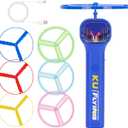 Rechargeable Disc Launcher with 6 Flying Spinners for Outdoor Activities Game White Elephant Gift Fidget Toys (Blue)