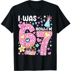7th Birthday Girl Funny Six Seven I was 6 Now I'm 7 Year Old T-Shirt, S