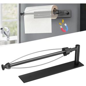 Magnetic Paper Towel Holder: Upgraded Magnet Paper Towel Holder for Fridge Kitchen RV Grill Garage - One-Hand Tear with Adjustable Damping Self Adhesive Wall Mount and Screws - Black