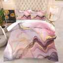 Queen Pink Marble Comforter Set for Girls Kids and Women Pink and Gold Marble Bedding Set for All Seasons Aesthetic Tie Dye Comforter for Girls Bed with 1 Quilt and 2 Pillowcases