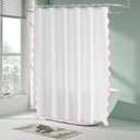 Small Stall White Boho Shower Curtain with Scalloped Border Chic Theme Narrow Fabric Bathroom Decor with Hooks Waterproof Washable (Pink, 72" H x72 W)