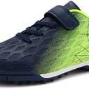 brooman Kids Indoor Soccer Shoes Boys Girls Soccer Cleats Athletic Turf Shoes 8 (Navy Lime)