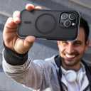 Lamicall Magnetic Phone Case for iPhone 15 Pro, for MagSafe - [18 FT Mil-Grade Drop Protection] Phone Case with Air Bumpers and Raised Edges, Shockproof Case for iPhone 15 Pro, Black