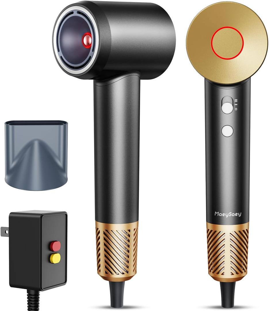 Infrared Hair Dryer, with Magnetic Nozzle - 160000 RPM Quiet lonic Blow Dryer for Women, with Frizz Control & No Heat Damage, Red Light Negative Ions, Fast Drying, for All Hair Types (Black)