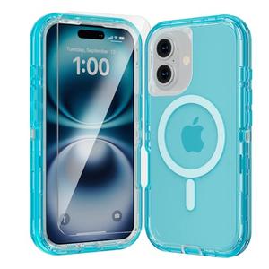 Luckwhale for iPhone 16 Plus Case, Fits Magsafe,Heavy Duty Shockproof Protection Phone Cases with Screen Protector*1, Magnetic Transparent Protective Cover for iPhone 16 Plus 6.7 '', Blue