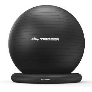 Trideer Exercise Ball for Office Desk, Yoga Ball Chair to Relieve Back Pain, Stability & Fitness Ball Seat with Base, Home Gym Core Workout, Abs, Stretching & Therapy (L(23-26ines/58-65cm), Black)