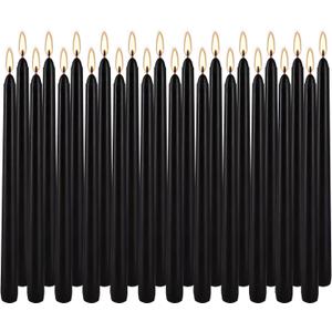 YOROXRG 24 Pack Black Taper Candles, 7-8 Hours Burn Time, Unscented, Smokeless and Dripless, 0.75 x 10 Inch Dinner Candle Set for Halloween, Household, Wedding, Party and Home Décor Candlesticks