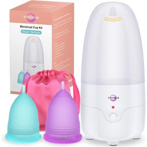 YTYOMUR Menstrual Cup Steamer Sterilizer with 2 Reusable Menstrual Cups, Upgraded Period Cups Cleaner Wash Kit White