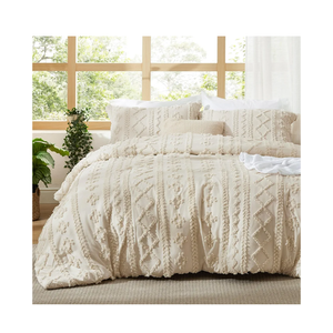 Bedsure Tufted Boho Comforter Set Queen Size - Beige Boho Bed Set, GentleSoft™ 3 Pieces Farmhouse Shabby Chic Embroidery Bedding, Gifts for Woman, Soft Jacquard Queen Comforter for All Seasons