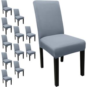JQinHome Dining Room Chair Covers Set of 12, High Stretch Chair Slipcover Removable Washable Chair Seat Protector Cover for Home Party Hotel Wedding Ceremony (Light Grey)