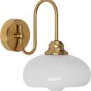 KCO Lighting 1-Light Vintage Bathroom Wall Sconces Gold Globe Wall Sconce Lighting Brushed Brass Bedroom Wall Lighting Milk Glass Wall Light Industrial Wall Lamp for Hallway Porch (White)