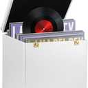 CroBlissful Large Vinyl Record Storage Case, 13 x 13 x 13 Inch for 100+ Single Records, Retro Lp Album Collection Display Box, PU Leather Water Resistant for 7/10/12 Inch Album Collection(White)