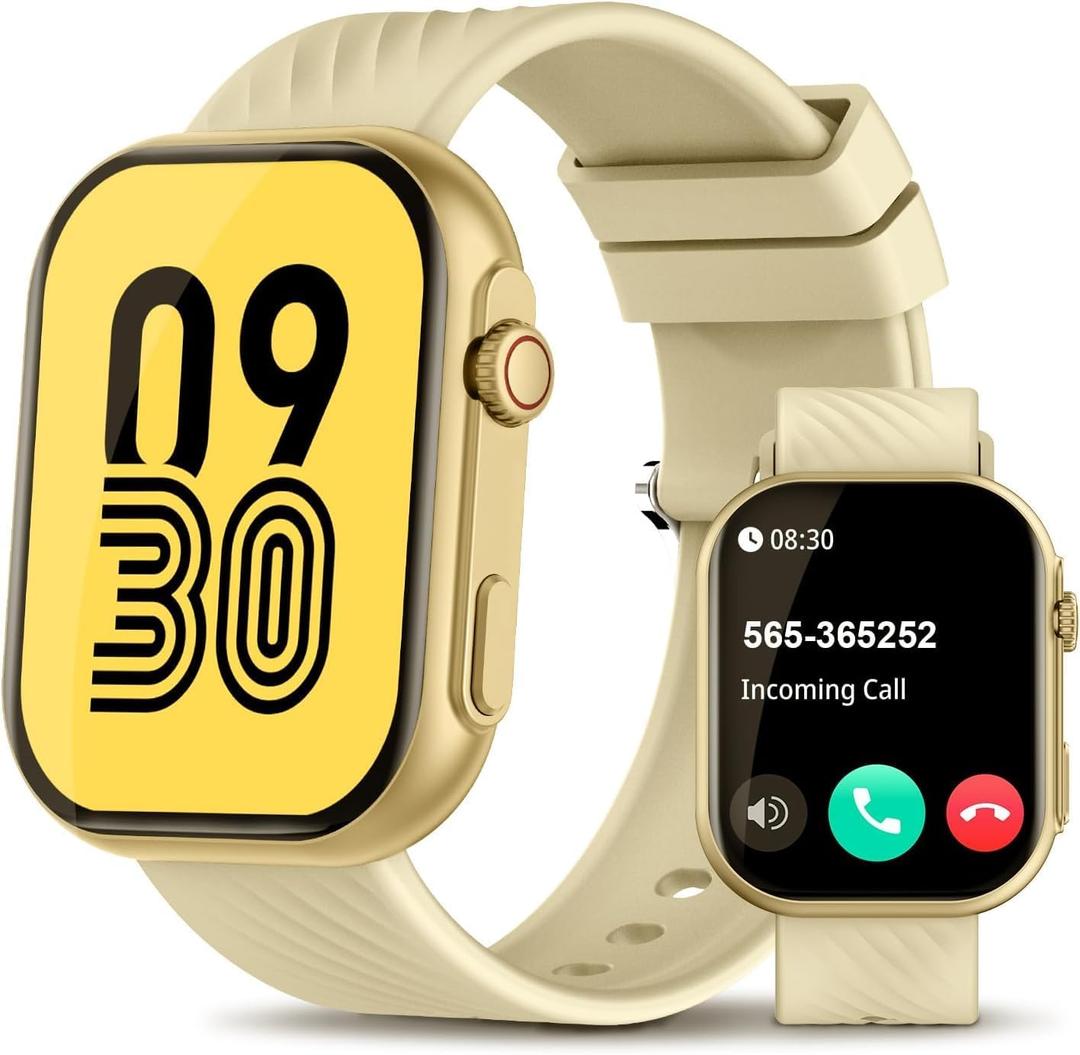 Smart Watch for Men Women (Answer/Make Call), 2.0"Smartwatch Fitness Tracker with 100+ Sport Modes, Heart Rate/Sleep Monitor, Pedometer, SpO2, IP67 Waterproof, Activity Tracker for Android iOS Phones (Gold)