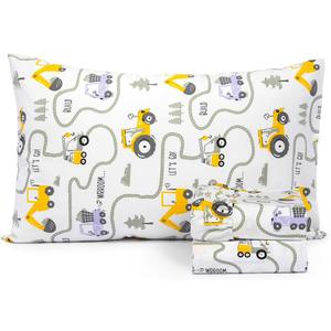 Salt Earth 100% Cotton 210TC Kids Bedsheet, Twin Sheets Set for Toddler Bed, 3 Piece Bedding Set Including Flat Sheet, Fitted Sheet, and Pillowcase, Themed Cute Sheets, Playful Kids Bed (Tractor)