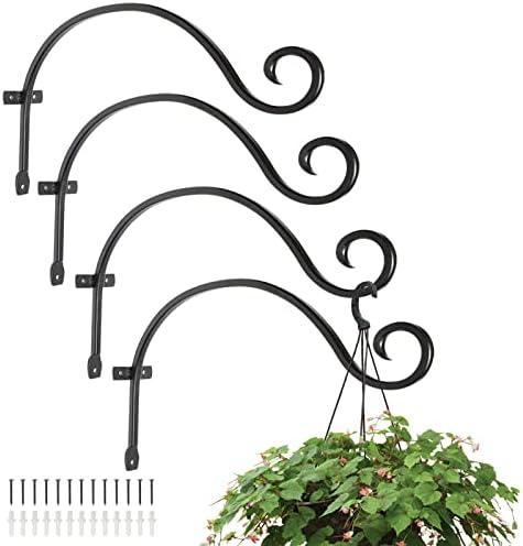 MorTime 4 Pack Hanging Plant Brackets, 12.2 Inches Wall Mount Bird Feeder Hanger Plant Hook with Screws Metal Plant Hangers for Outdoor Lanterns Wind Chimes Bird Feeders